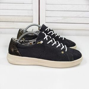 Hey Dude Karina Shimmer Lace Up Sneakers Denim Black Metallic Gold Womens 11
